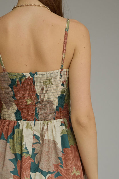 Floral Sleeveless Midi Dress - Teal
