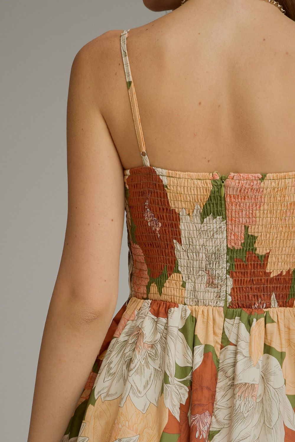 Floral Sleeveless Midi Dress - Olive