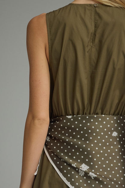 Midi Dress with Scarf Overlay - Olive