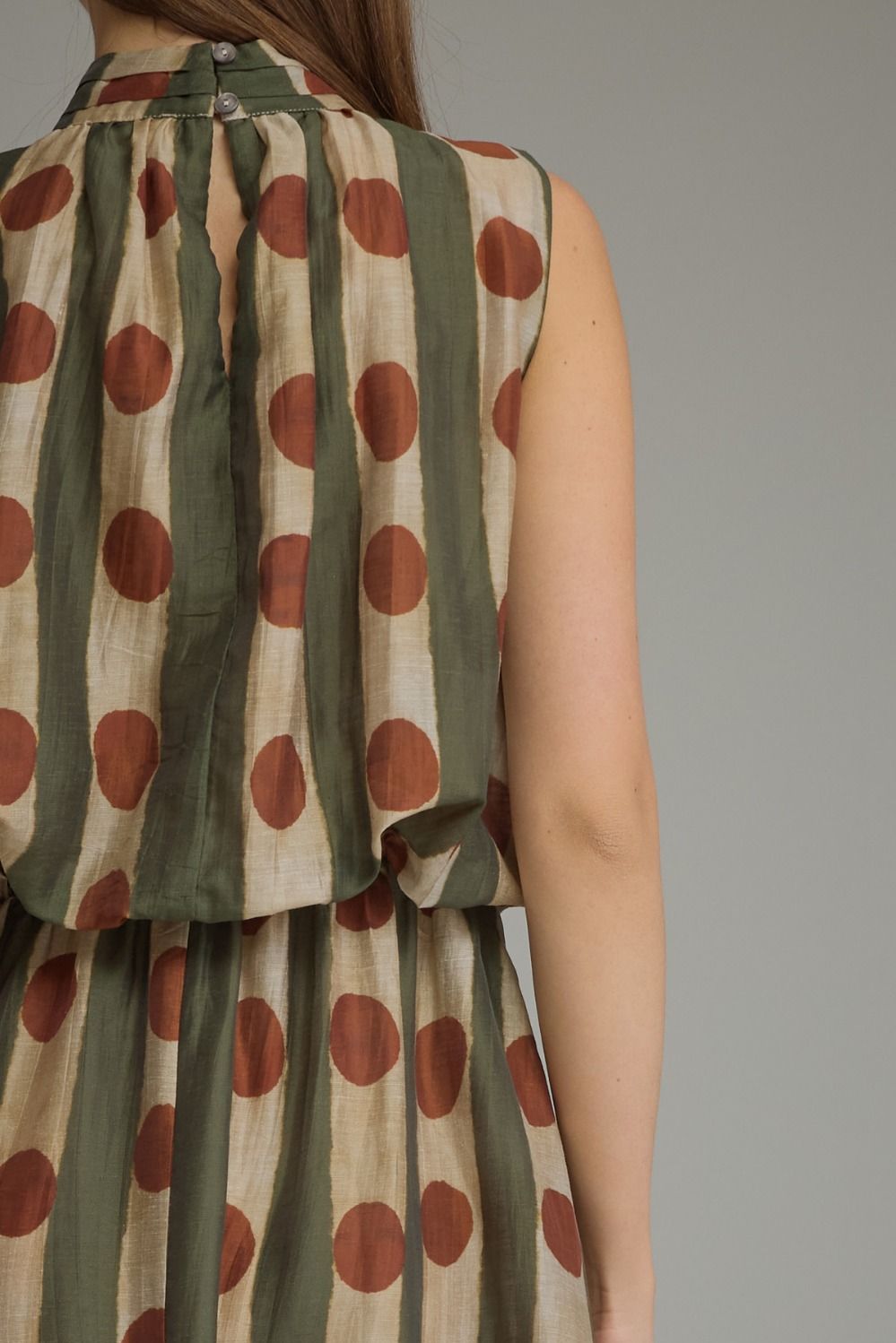 Printed Sleeveless High Neck Midi Dress - Olive