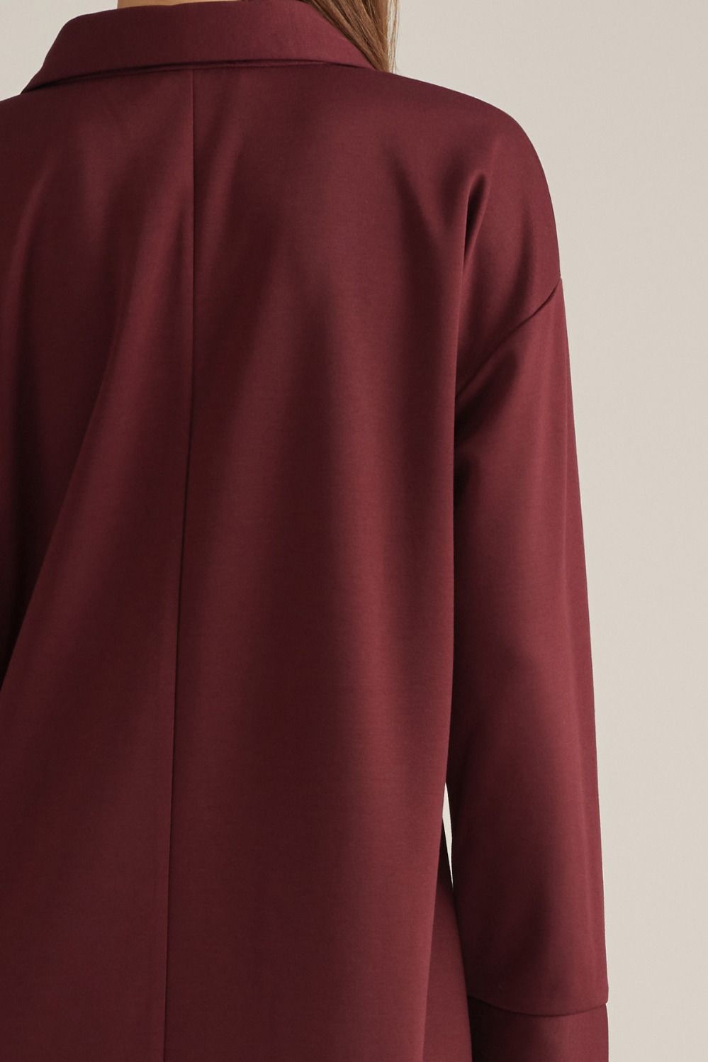 Collared Split Neckline Solid Dress - Wine