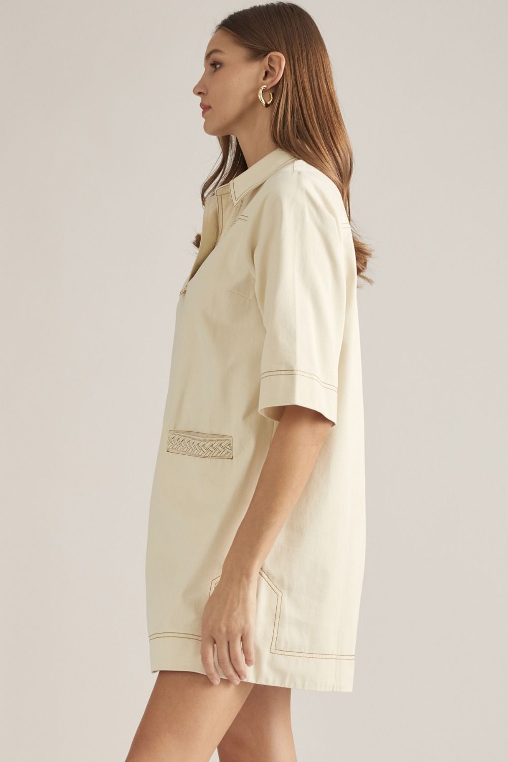 Solid Short Sleeve Mini Dress - Ecru