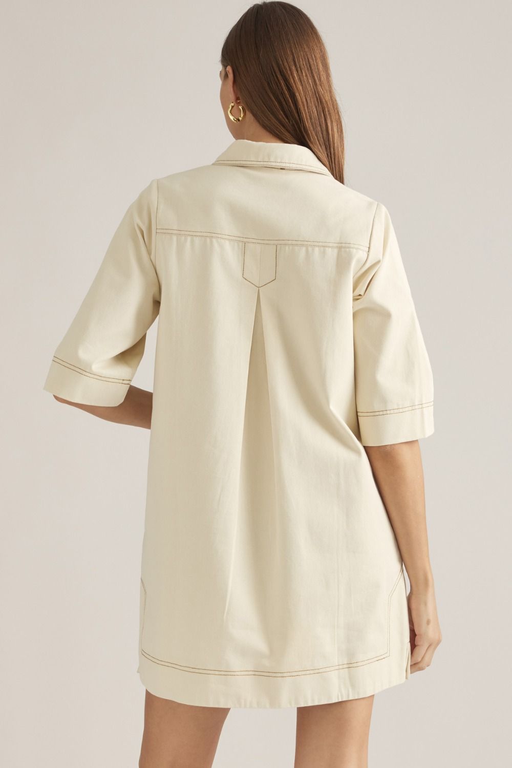 Solid Short Sleeve Mini Dress - Ecru