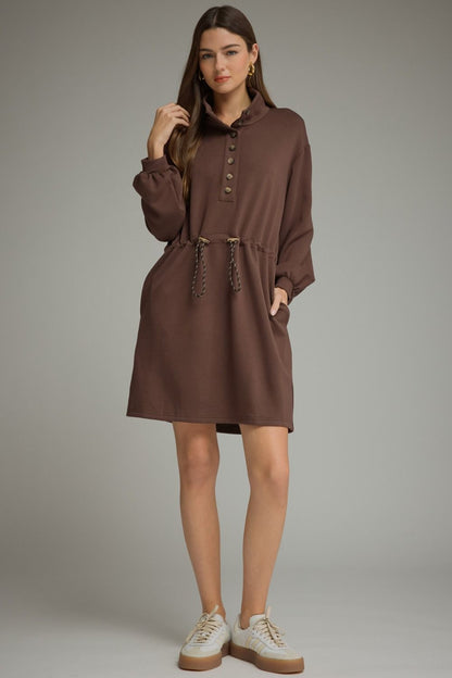 Drawstring Waist Short Dress - Espresso