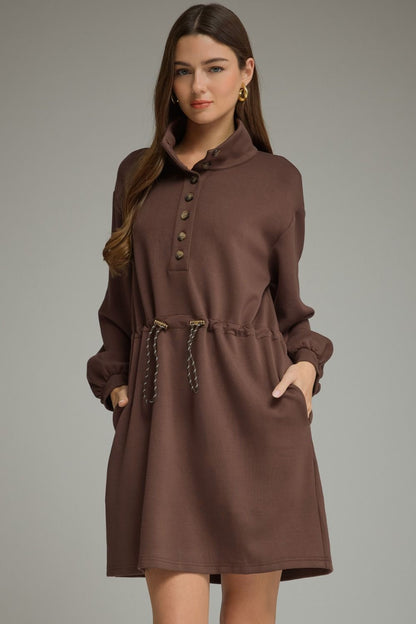Drawstring Waist Short Dress - Espresso