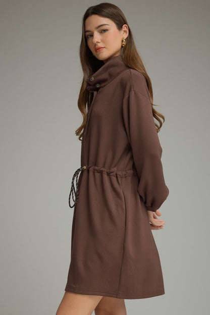 Drawstring Waist Short Dress - Espresso