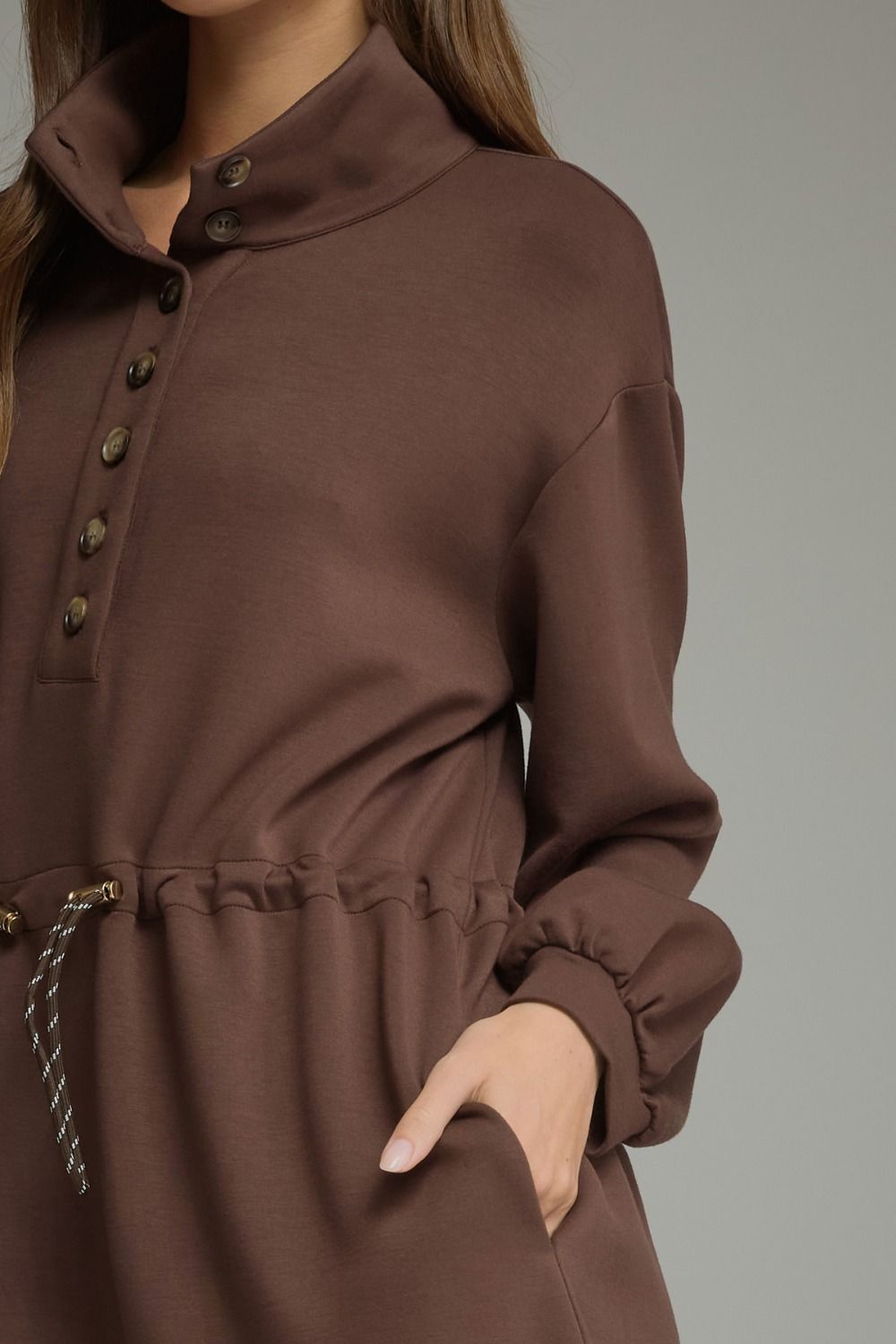 Drawstring Waist Short Dress - Espresso