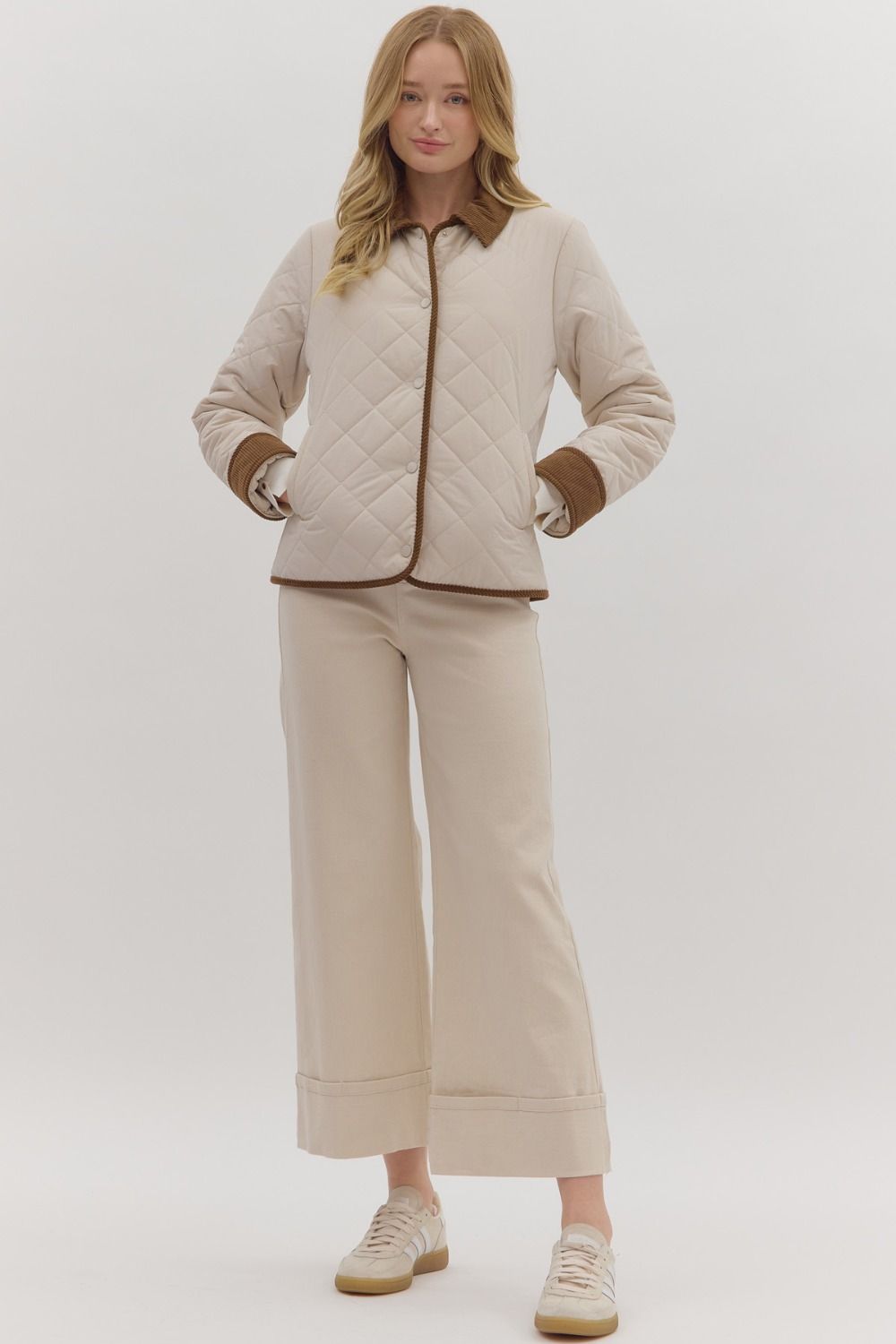 Solid Quilted Jacket - Taupe