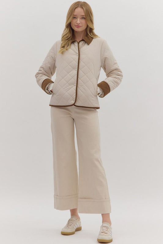 Solid Quilted Jacket - Taupe
