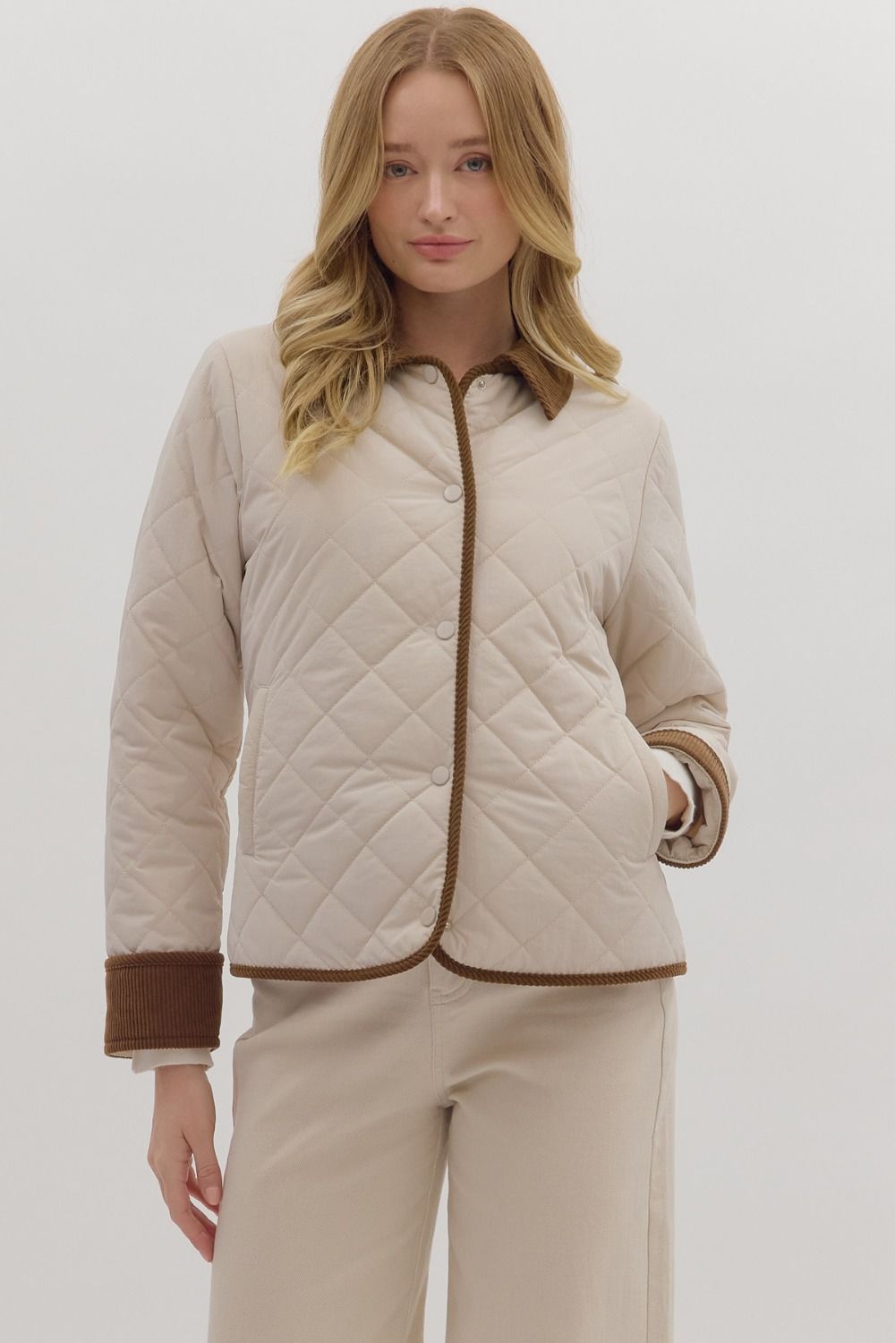 Solid Quilted Jacket - Taupe