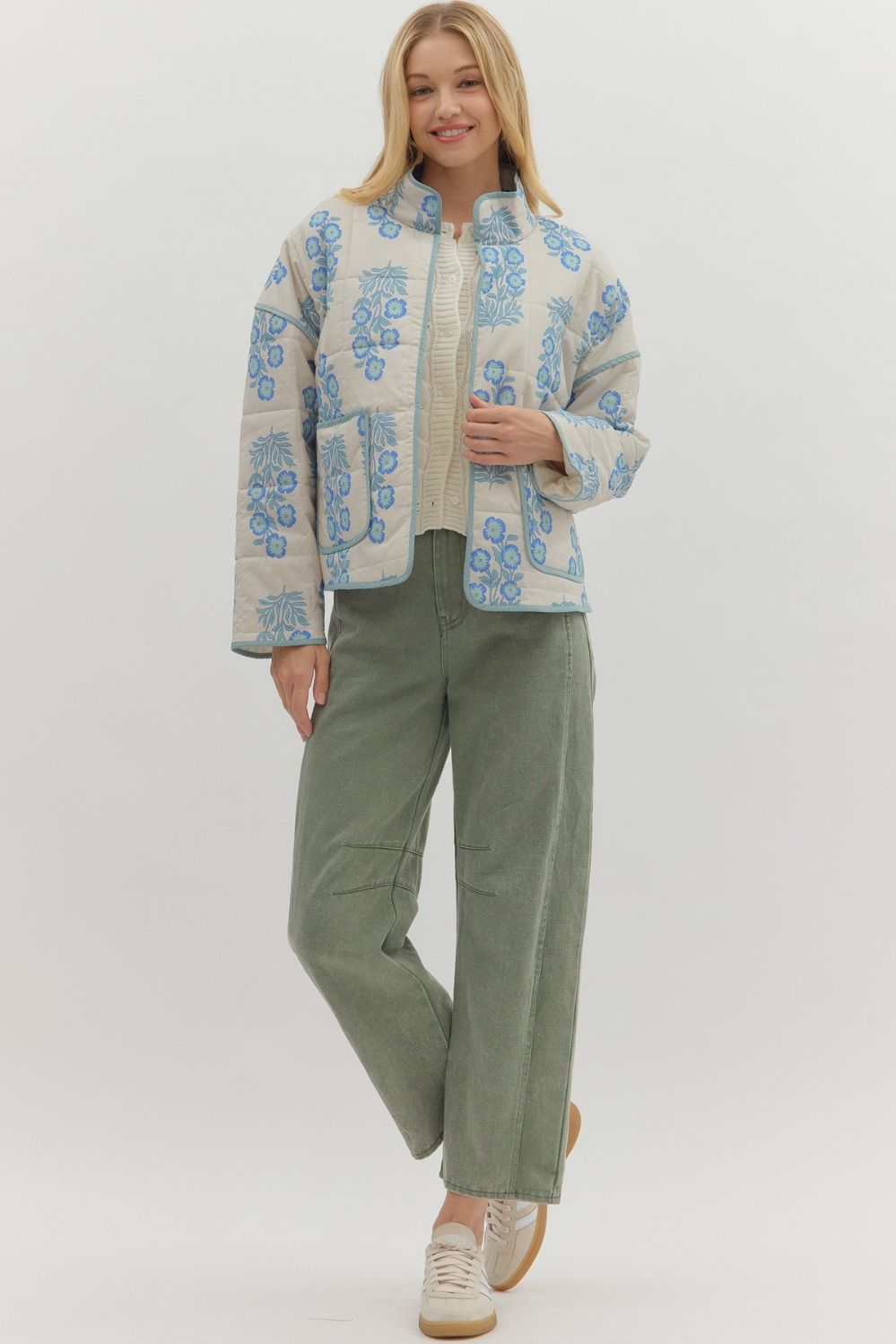 Botanical Quilted Jacket - Blue