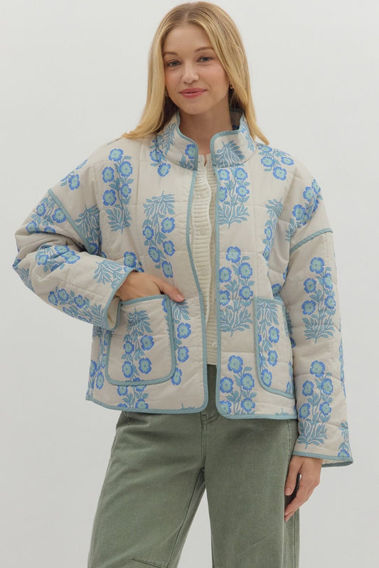 Botanical Quilted Jacket - Blue