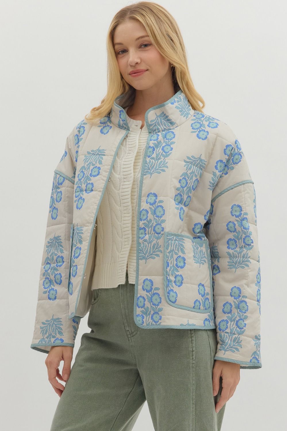 Botanical Quilted Jacket - Blue