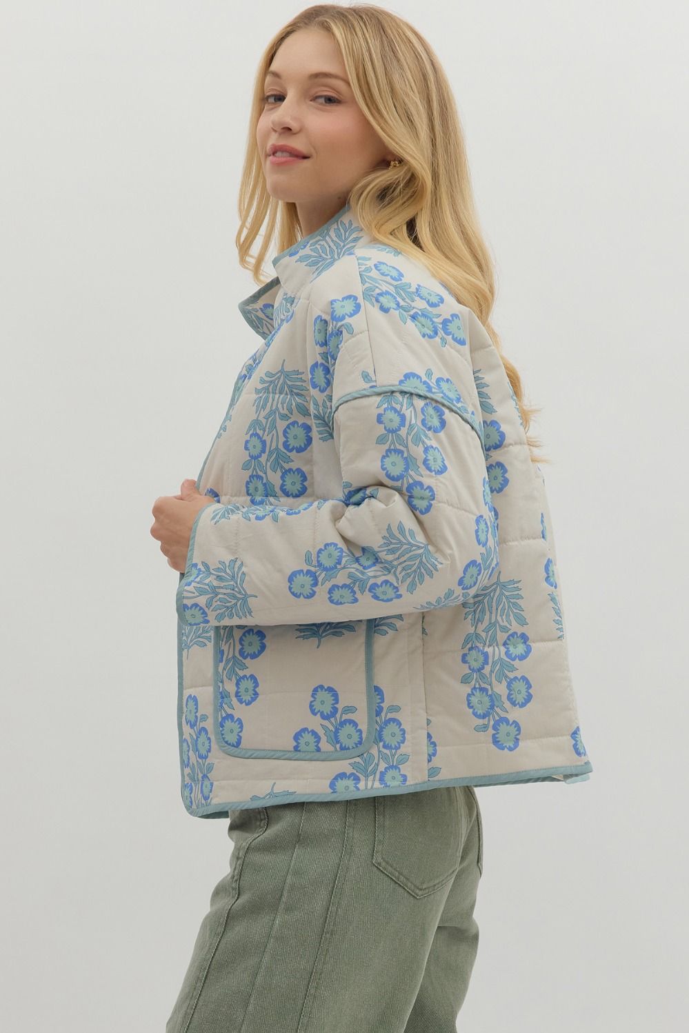 Botanical Quilted Jacket - Blue