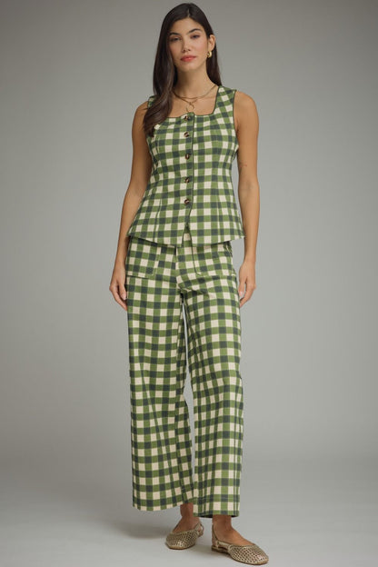 Gingham Sleeveless Jacket - Army