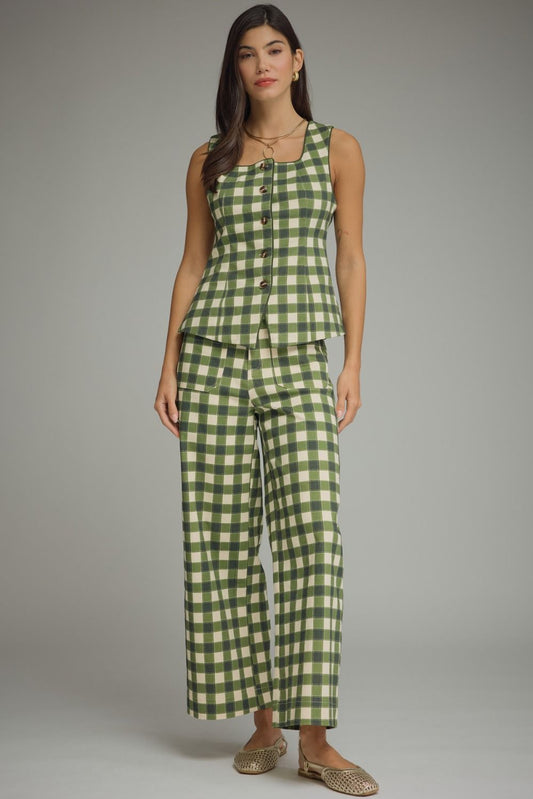 Gingham Wide Leg Pants - Army