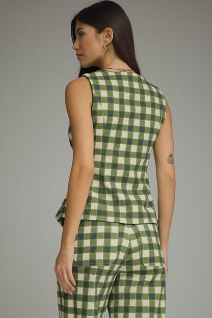 Gingham Sleeveless Jacket - Army