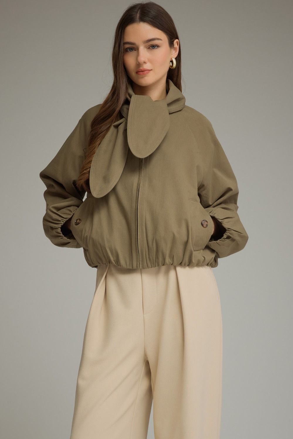 Scarf Detail Jacket - Olive