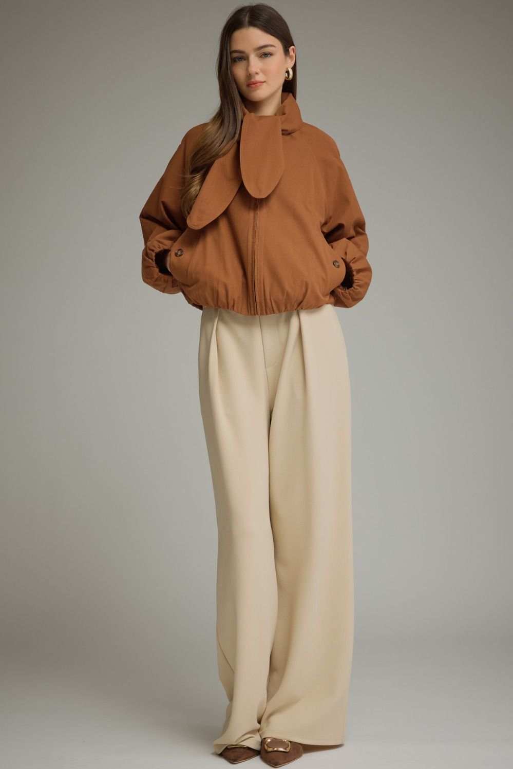 Scarf Detail Jacket - Caramel