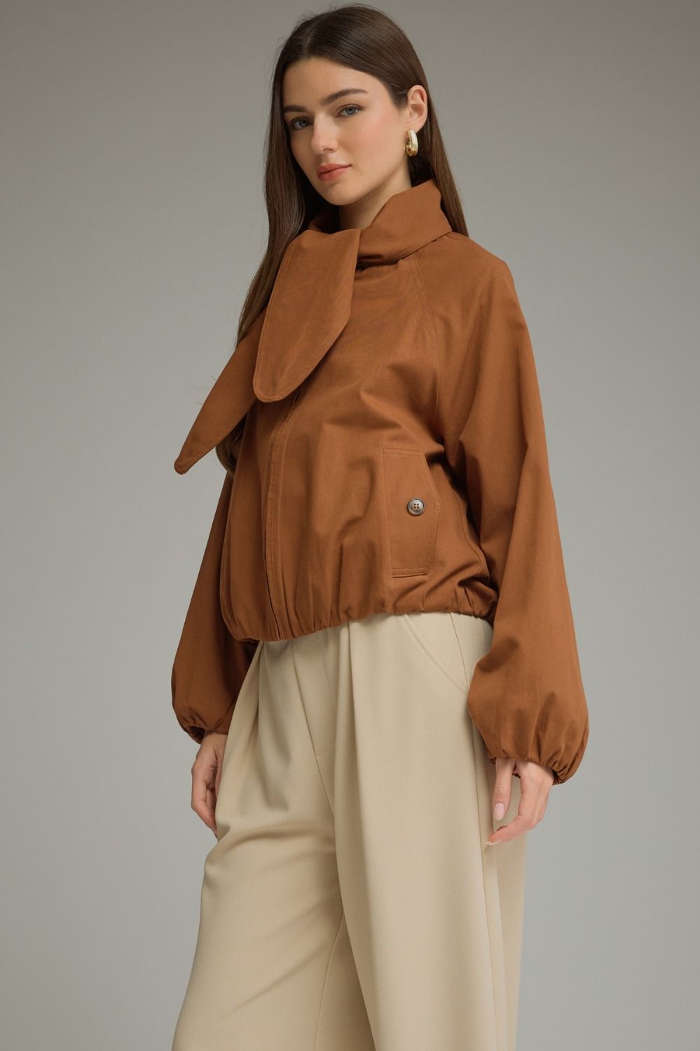 Scarf Detail Jacket - Caramel