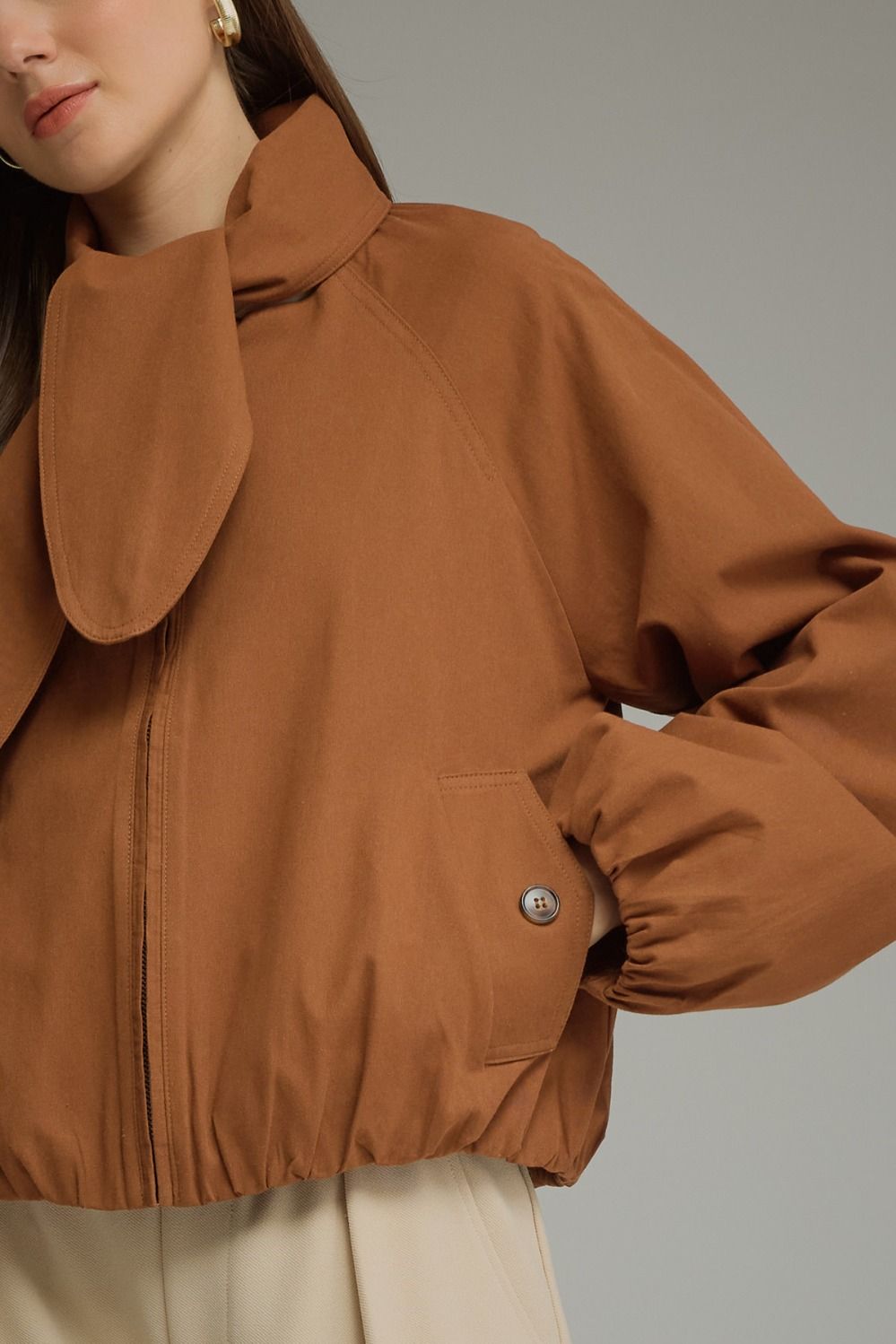 Scarf Detail Jacket - Caramel