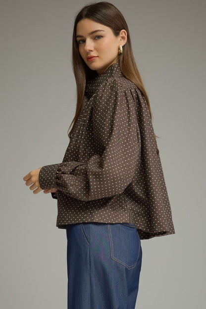 Polka Dot Long Sleeve Jacket - Brown