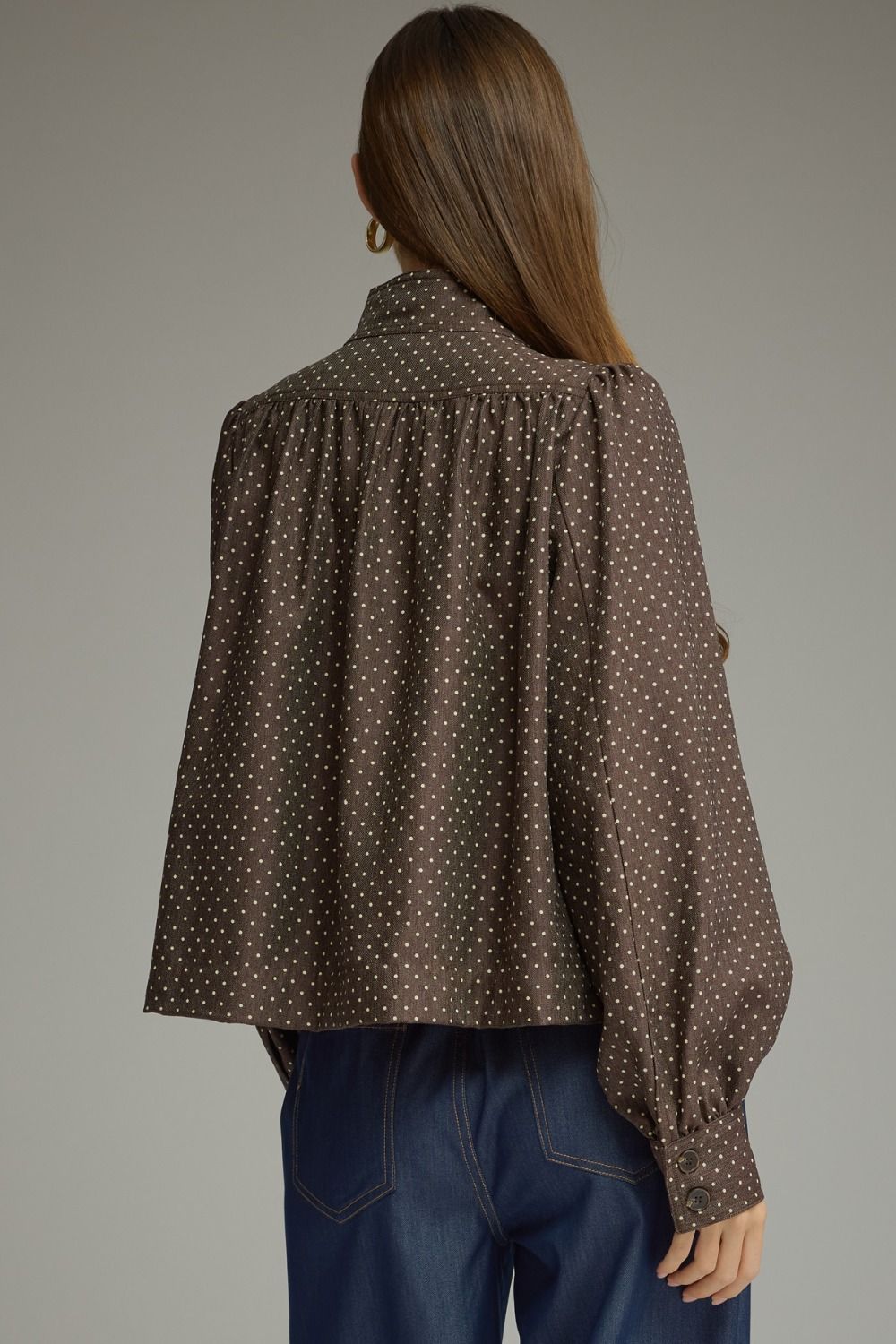 Polka Dot Long Sleeve Jacket - Brown