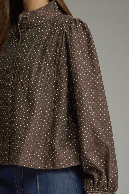Polka Dot Long Sleeve Jacket - Brown