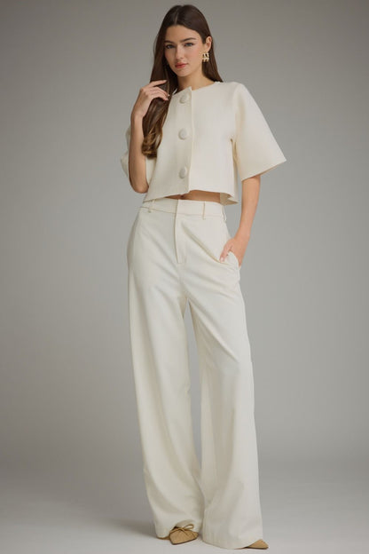 Solid Short Sleeve Sweater Jacket - Cream