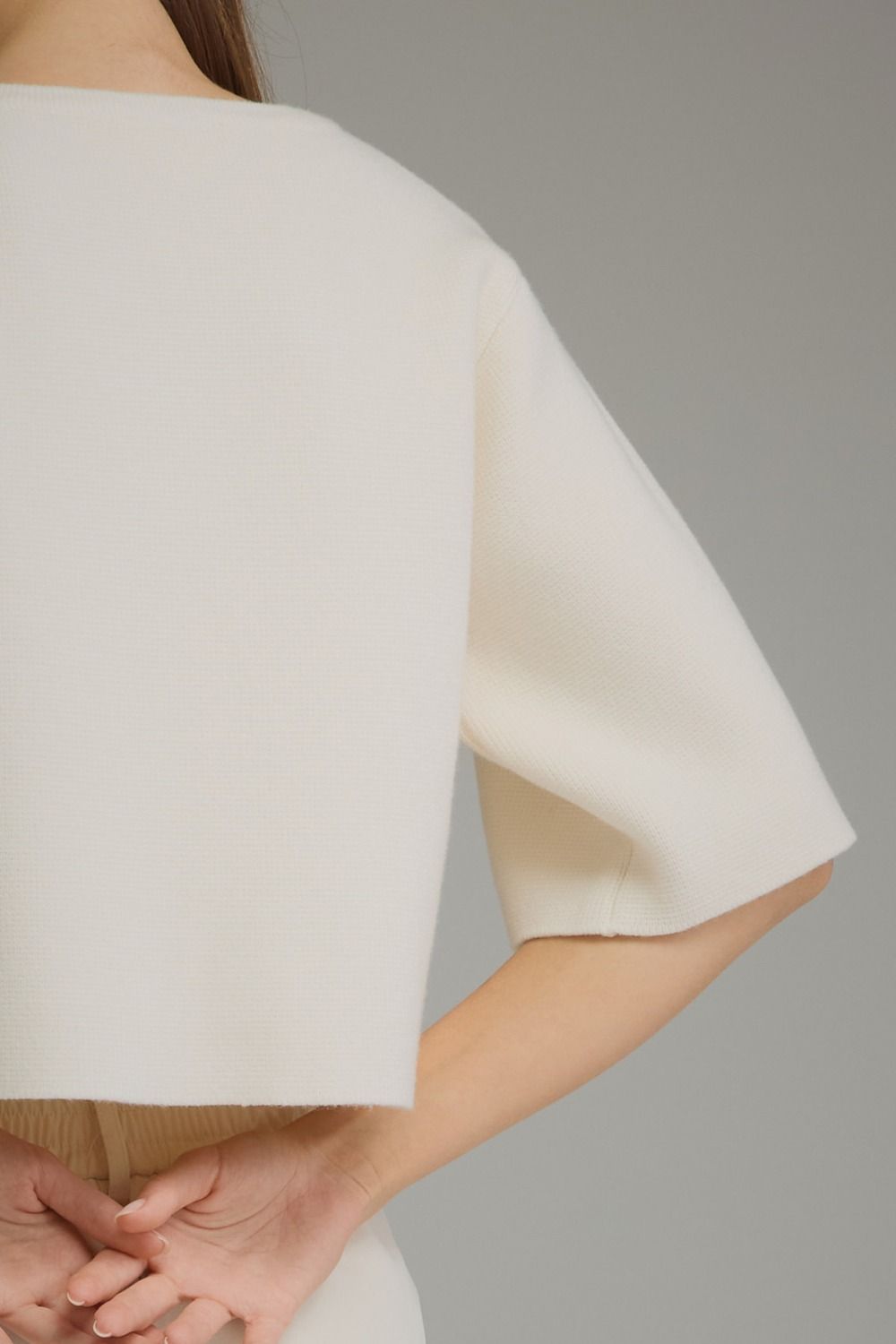 Solid Short Sleeve Sweater Jacket - Cream