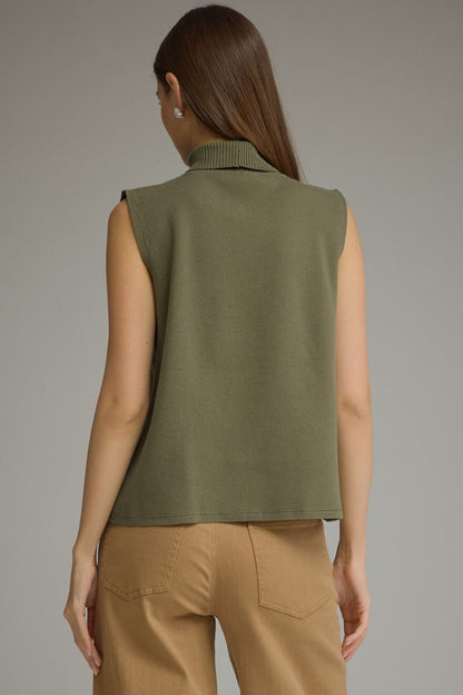 Sleeveless Center Seam Turtleneck Top - Olive