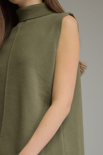 Sleeveless Center Seam Turtleneck Top - Olive