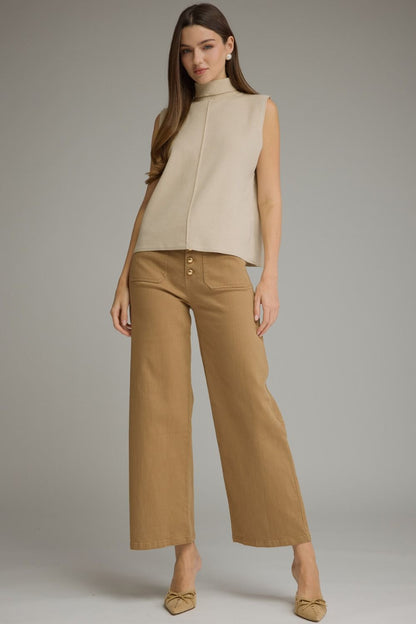 Sleeveless Center Seam Turtleneck Top - Ecru