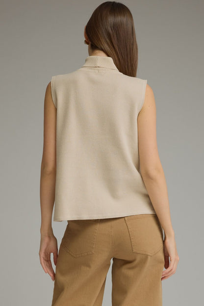 Sleeveless Center Seam Turtleneck Top - Ecru