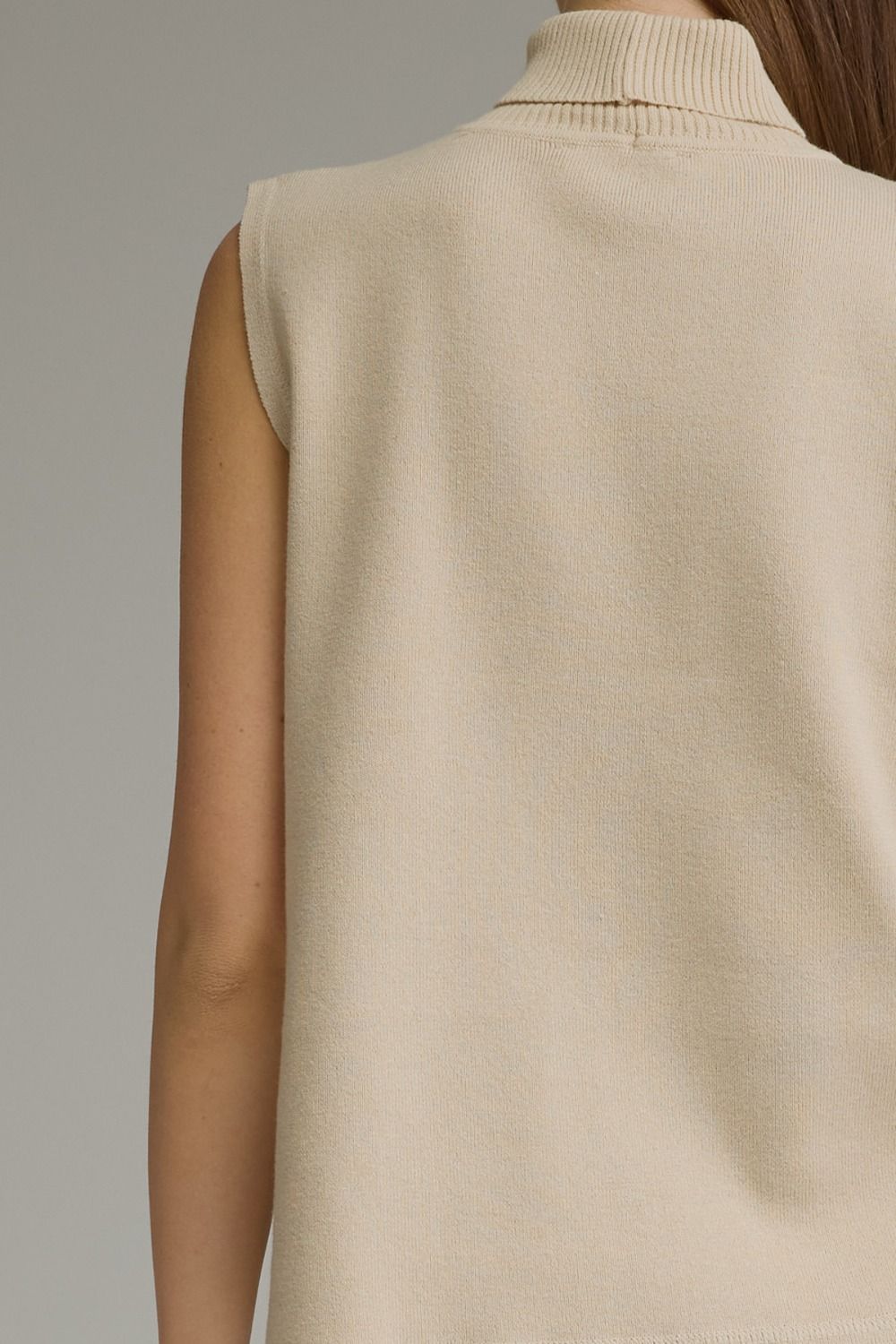 Sleeveless Center Seam Turtleneck Top - Ecru