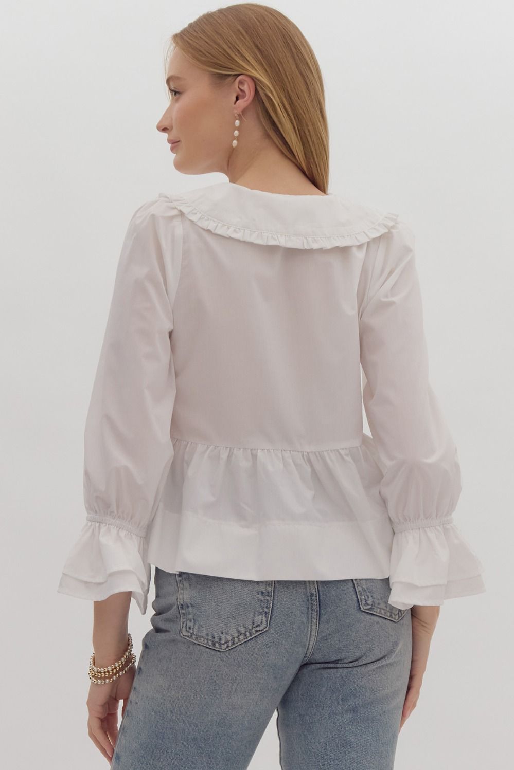 Bow-Tie Front Peplum Top - Off White