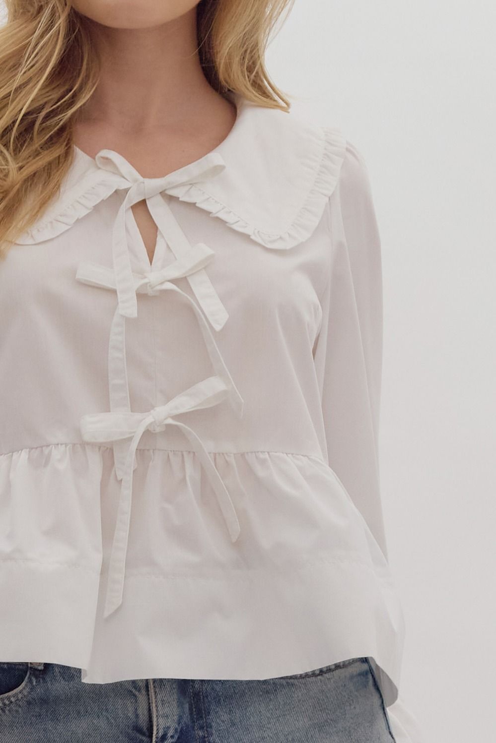 Bow-Tie Front Peplum Top - Off White