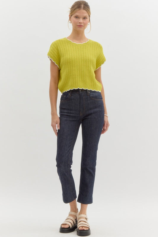 Scalloped Sweater - Lime