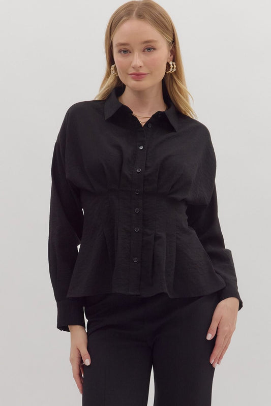 Long Sleeve Peplum Top - Black