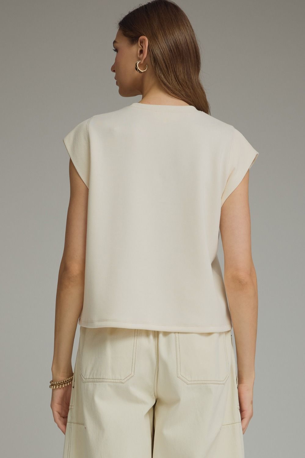 Round Neck Cap Sleeve Top - Ecru
