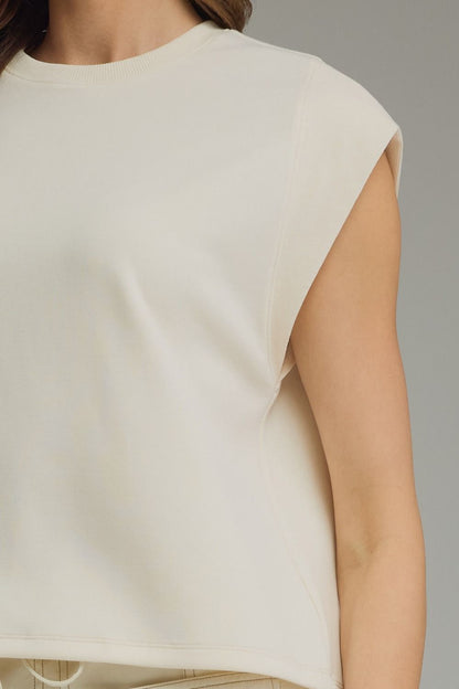 Round Neck Cap Sleeve Top - Ecru