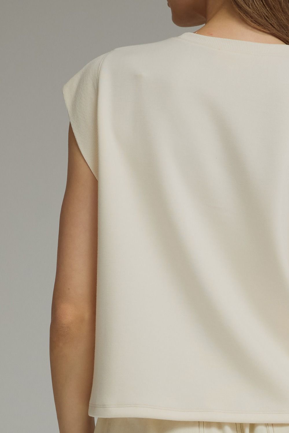 Round Neck Cap Sleeve Top - Ecru