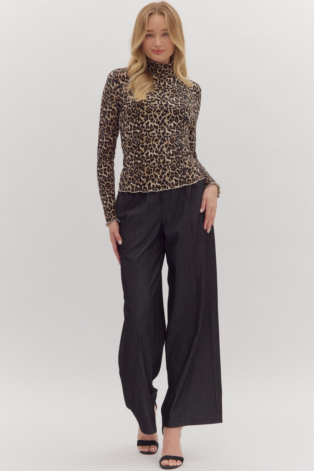 Leopard Mock Neck Top - Camel