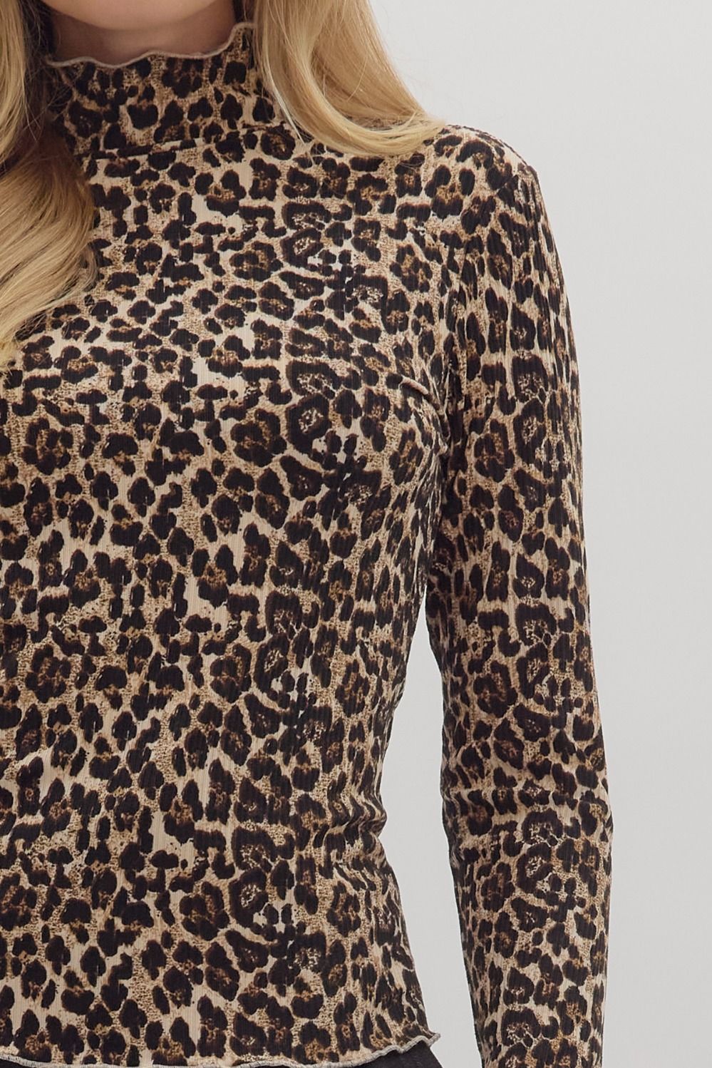 Leopard Mock Neck Top - Camel