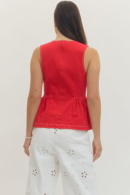 Peplum Tank Top - Red
