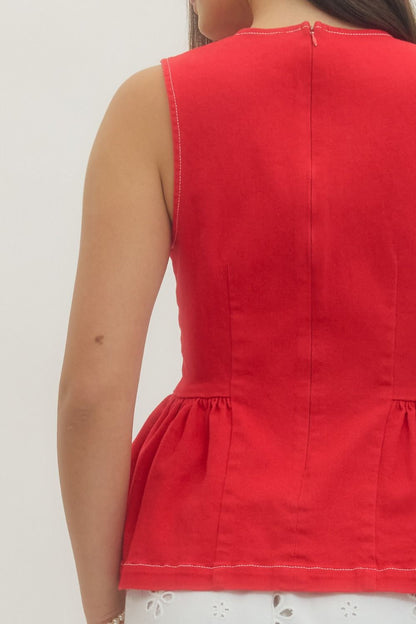 Peplum Tank Top - Red