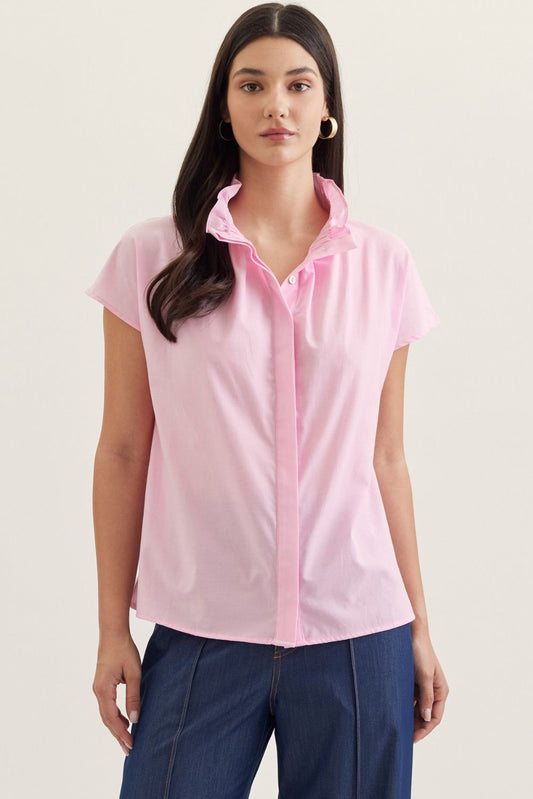 Ruffled Stand Collar Top - Pink