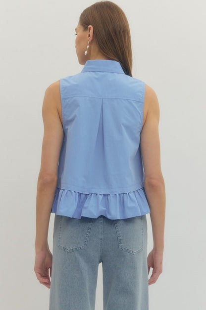 Tie-Neck Detail Sleeveless Top - Chambray