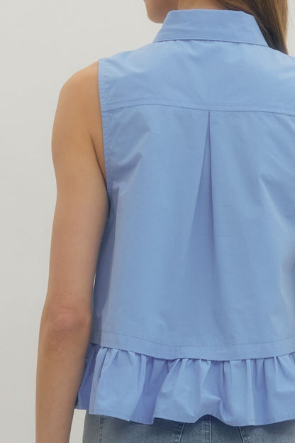 Tie-Neck Detail Sleeveless Top - Chambray