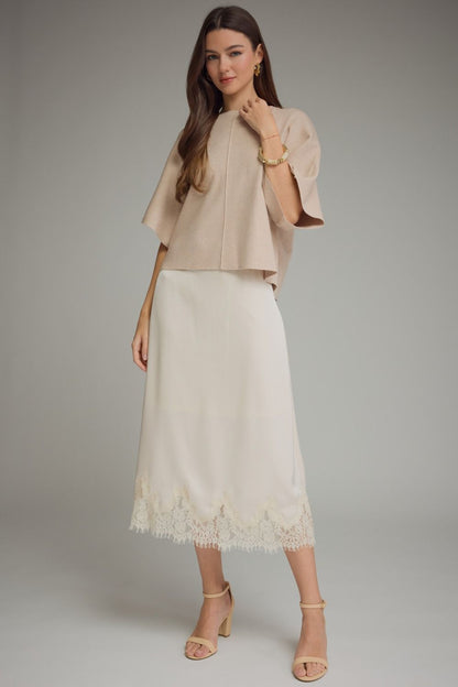 Solid Short Sleeve Round Neckline Knit Top - Oatmeal